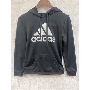 Adidas Hoodie Women’s M Sweatshirt Black Silver Glitter‎ Graphic Logo Athletic